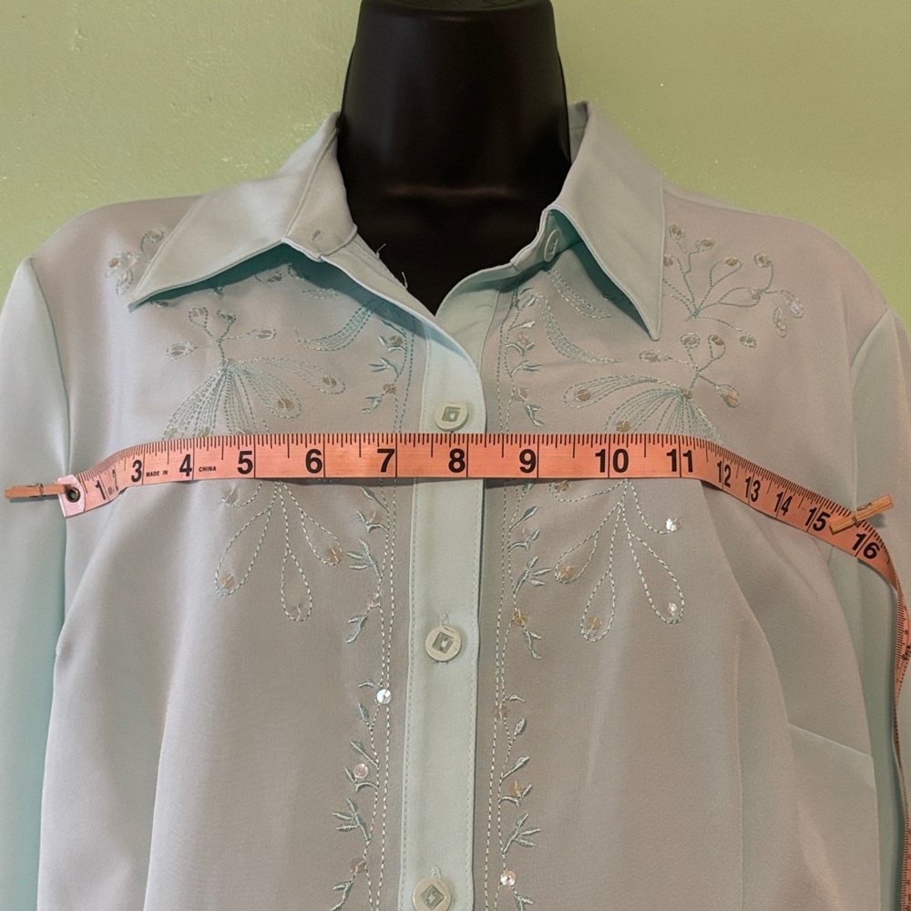 Chic Embroidered Turquoise Button Down Blouse. Of… - image 5